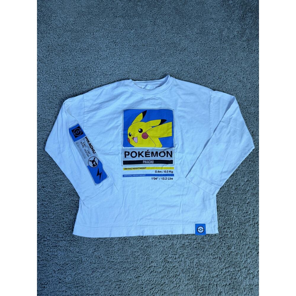 Pokémon Shirt Boys 9-10 White Long Sleeve Pikachu Graphic Crew Neck Cotton